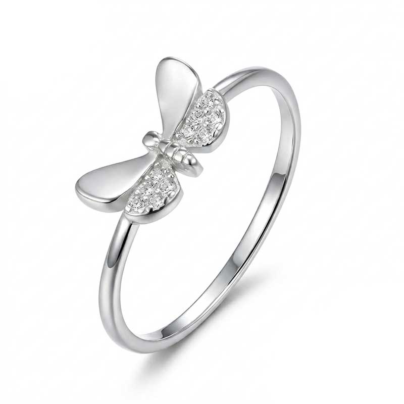 silver dragonfly cz ring