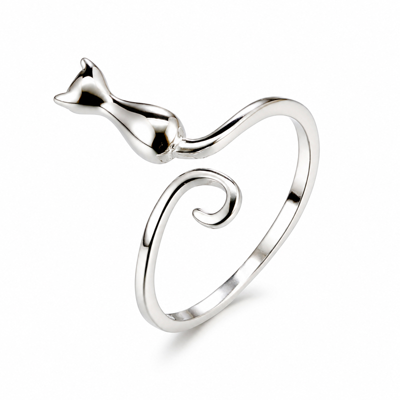 silver open cat adjustable ring