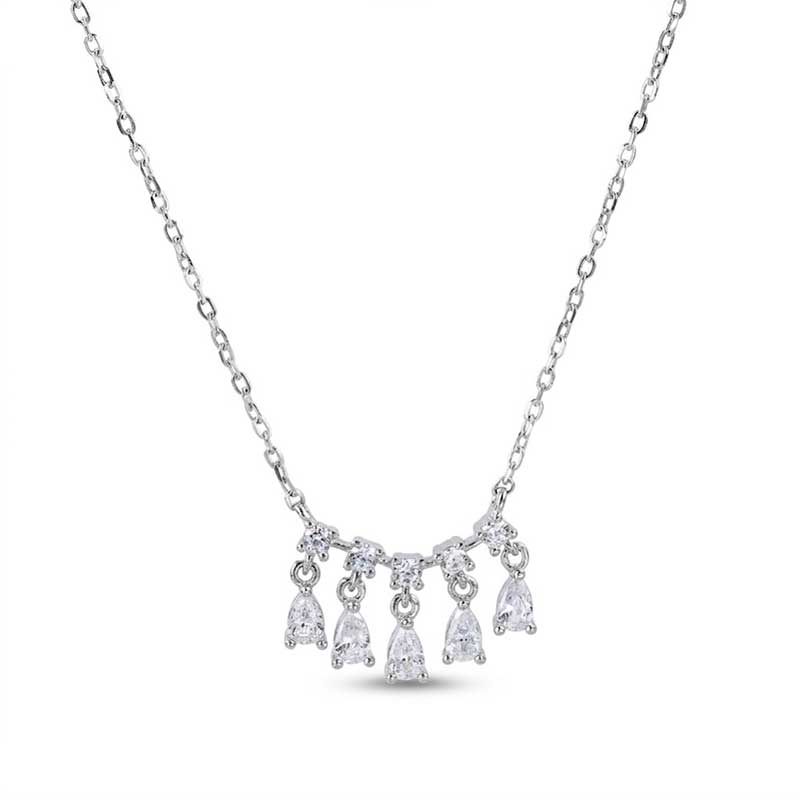 silver teardrop fringe pendant necklace