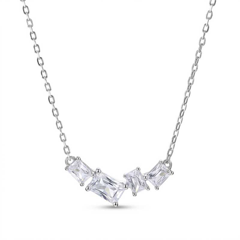 silver emerald cut cz cluster necklace